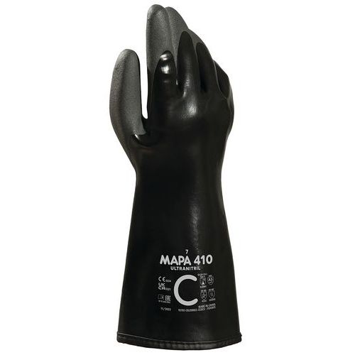 Mapa Professional - Gants Chimiques Anticoupure Ultranitril 410 - Taille 9 - Protection Niveau C - Nitrile Noir