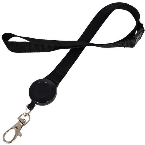 Cordon Plat 15 Mm Avec Enrouleur Et Crochet - Noir