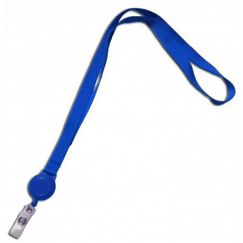 Cordon Plat 15 Mm Avec Enrouleur Badge - Bleu Roi