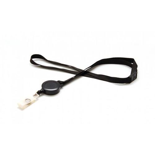 Cordon Plat Satiné 10 Mm Avec Enrouleur Badge - Noir