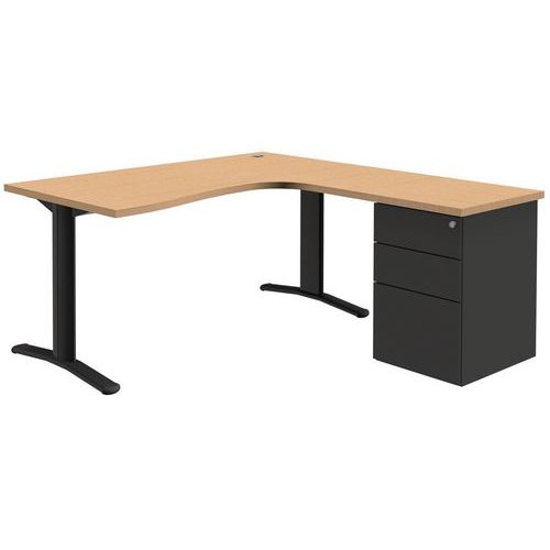 Bureau Compact Avec Caisson - Retour Droit - Longueur 160 Cm