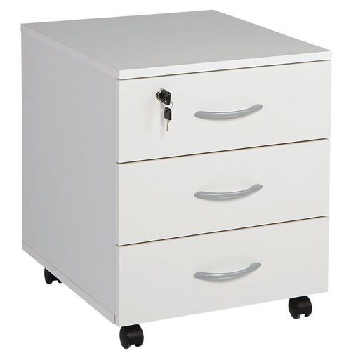 Caisson mobile 3 tiroirs blanc 42x50x53cm en mélaminé - Idéal bureau et rangement