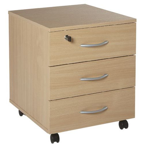 Caisson mobile 3 tiroirs hêtre - Profondeur 50 cm - Bois multiplis - Mobile et pratique