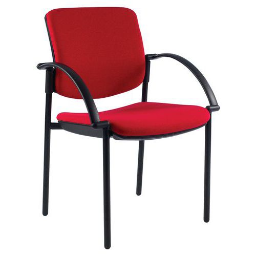 Fauteuil Louise dossier carré rouge - Assise tissu 47x51cm - Empilable - Chrome