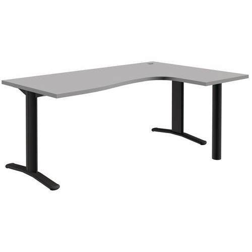 Quadrifoglio - Bureau compact Pure - Retour droit 180cm Gris Clair/Foncé - Hauteur réglable 62-82cm - Métal ABS