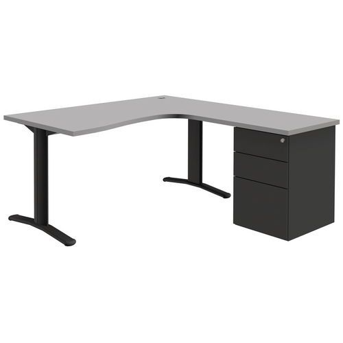 Bureau Compact Avec Caisson Pure - Retour Gauche - Longueur 160 Cm