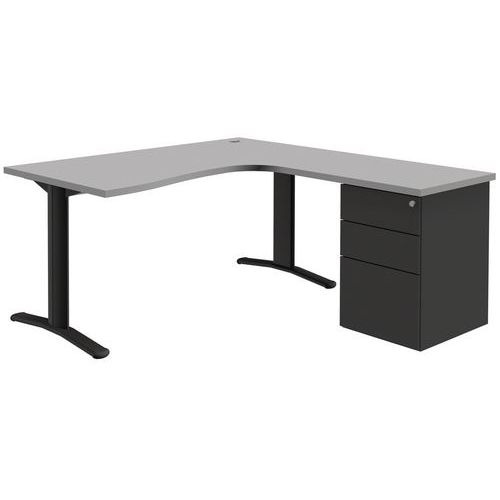 Bureau Compact Avec Caisson Pure - Retour Droit - Longueur 160 Cm