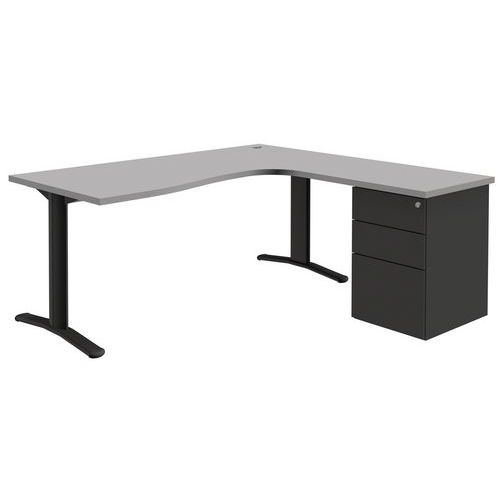 Quadrifoglio - Bureau compact Pure retour droit - 180 cm Gris - 3 tiroirs - Métal ABS