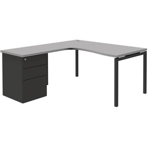 Bureau Compact Retour Gauche Caisson Gris Open 120x160cm