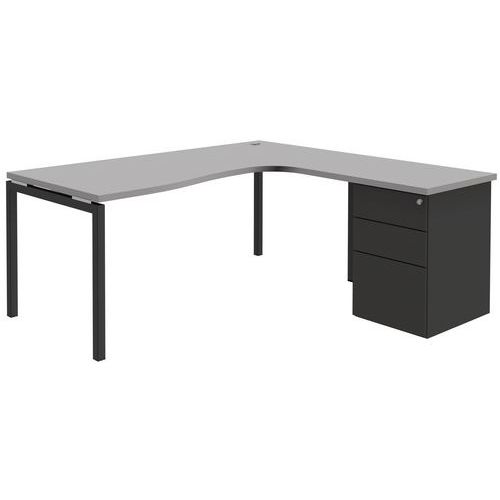 Bureau Compact Retour Droit Caisson Gris Open 120x180cm