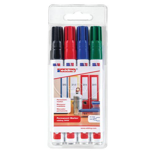 Jeu De 4 Marqueurs Permanents Edding 3000 Assortis