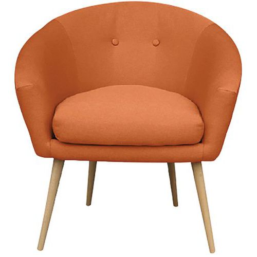 Fauteuil Armand - Revêtement Tissu Orange - Structure Beige - 76 cm Largeur - 1 Place - Pieds Marron