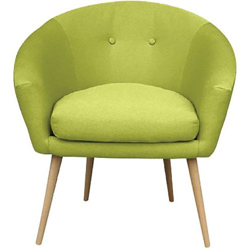 Fauteuil Armand - Siège d'accueil en tissu polyester pistache - 1 place - Pieds marron - Confort et design
