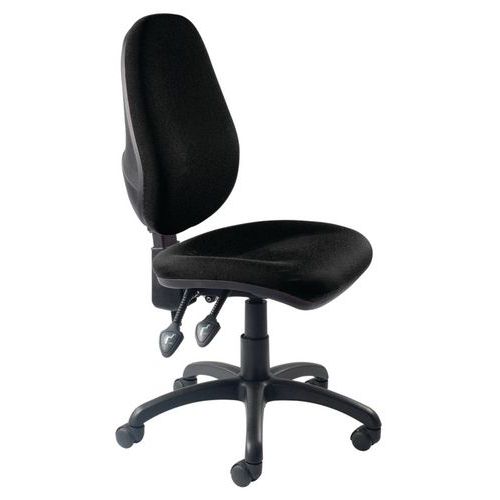 Chaise de bureau Saxe - Assise et dossier en tissu noir - Piétement croix à roulettes - Confort et praticité