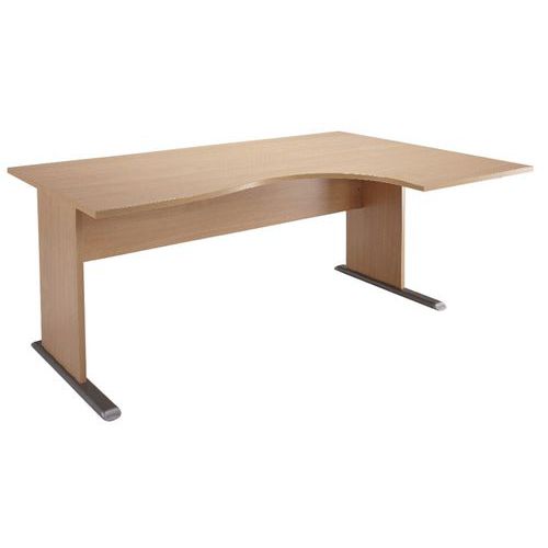 Bureau asymétrique Alpha Hêtre 110x80cm - Plateau mélaminé, Piétement L en mélaminé/métal - Montage facile