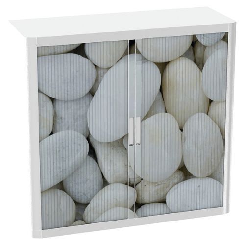 Armoire Easy Office H.104cm Corps Blanc Rideaux Galets