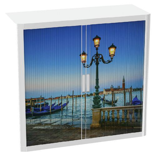 Armoire Easy Office H.104cm Corps Blanc Rideaux Lagune