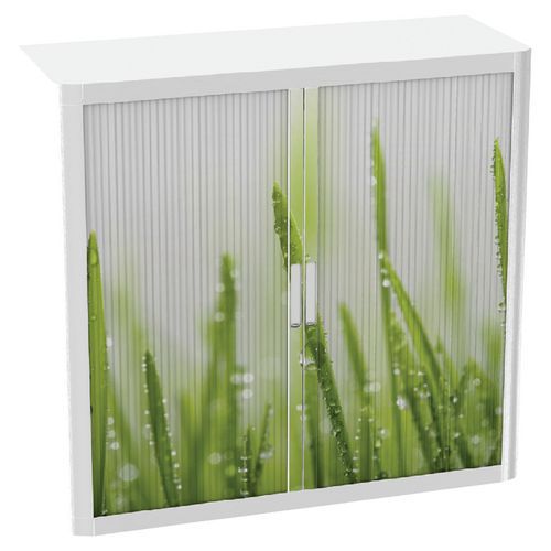 Armoire Easy Office H.104cm Corps Blanc Rideaux Nature