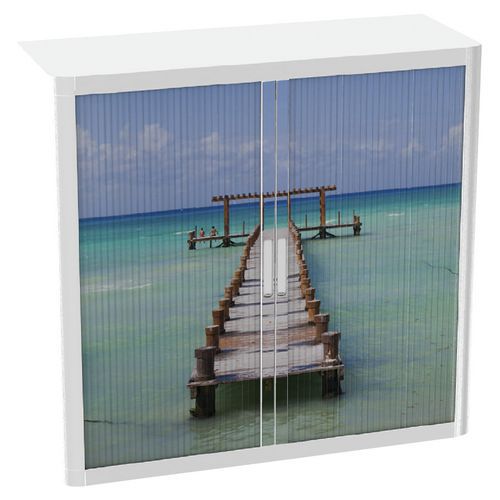 Armoire Easy Office H.104cm Corps Blanc Rideaux Ponton