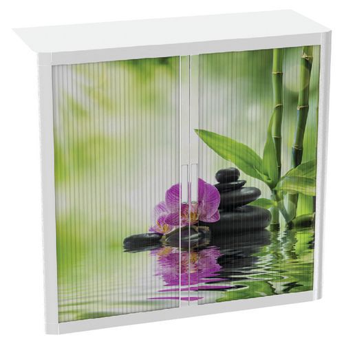 Armoire Easy Office Hauteur 104 Cm Corps Blanc Rideaux Bambou