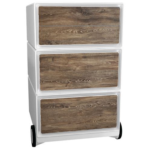 Caisson Mobile Easy Office 4 Tiroirs Corps Blanc Façade Bois