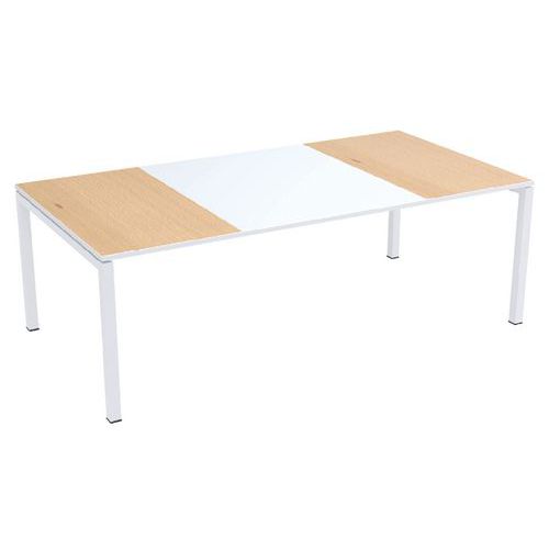 Table Réunion Easy Office 220x114cm Pied Blc Plat. Blc/hêtre