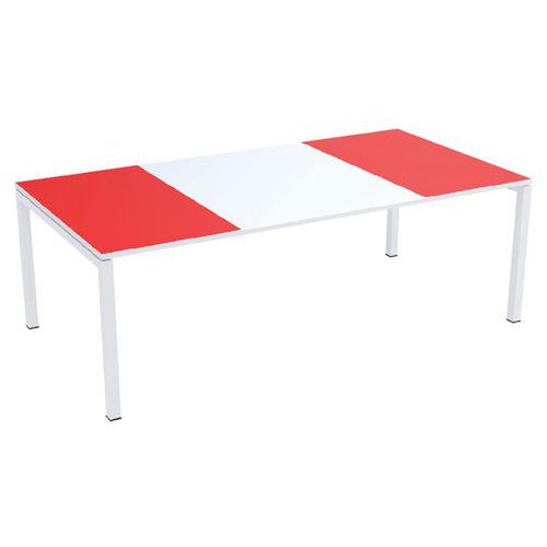 Table Réunion Easy Office 220x114cm Pied Blc Plat. Blc/rouge