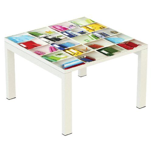 Table Basse Easy Office 60x60 Cm Pied Blanc Plateau Bureau