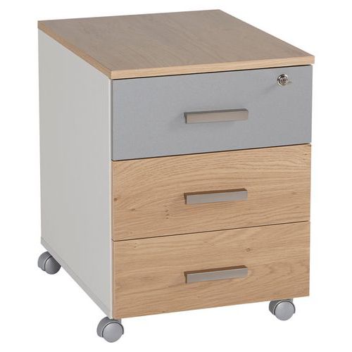 Caisson Mobile Linéo 3 Tiroirs 53 Cm Chêne 1 Façade Alu