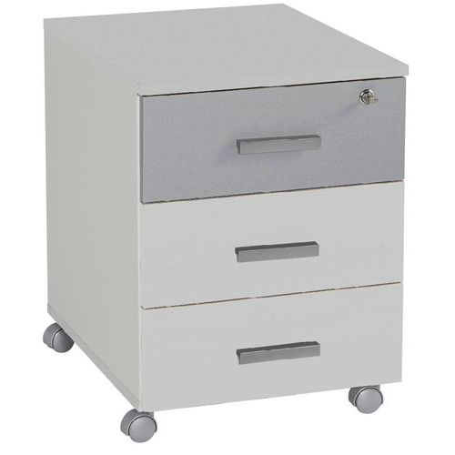 Caisson Mobile Linéo 3 Tiroirs 53cm Blanc 1 Façade Aluminium