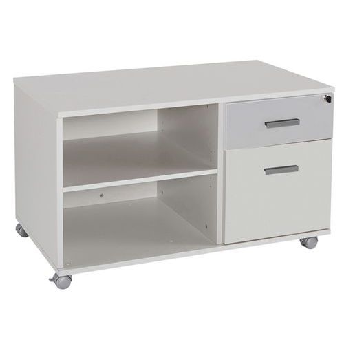 Console Mob. Linéo Cais. 2 Tiroirs 60cm Blanc 1 Façade Alu.