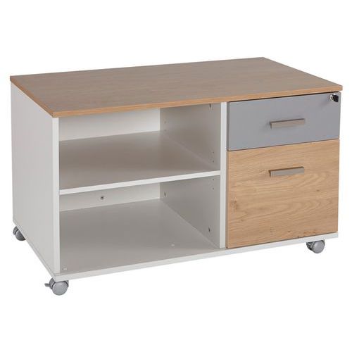 Console Mobile Linéo Caisson 2tir 60cm Chêne 1 Façade Alu