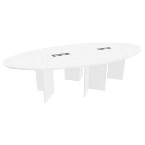Table Ovale Pieds Croix 280x140 Cm 2 Boîtiers Ã‰lec. Blanc