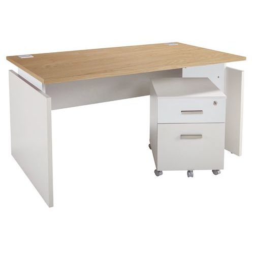 Bureau Droit Linéo 140 Cm Avec Caisson 2 Tiroirs Chêne/alu