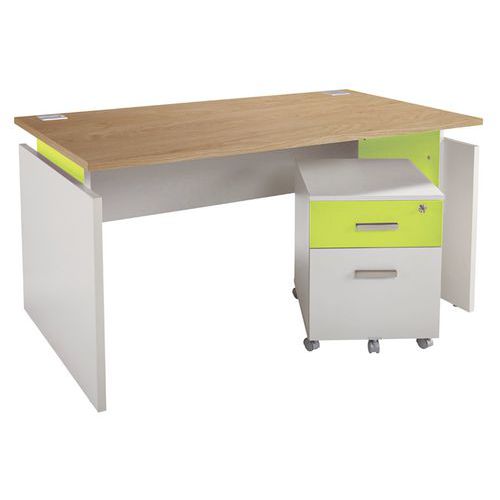 Bureau Droit Linéo 140 Cm Avec Caisson 2 Tiroirs Chêne/anis