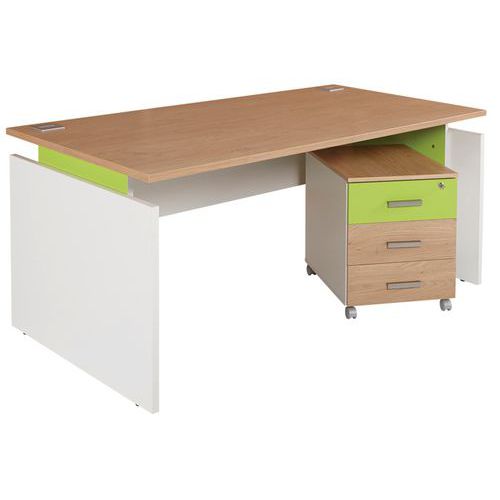 Bureau Droit Linéo 140 Cm Avec Caisson 3 Tiroirs Chêne/anis