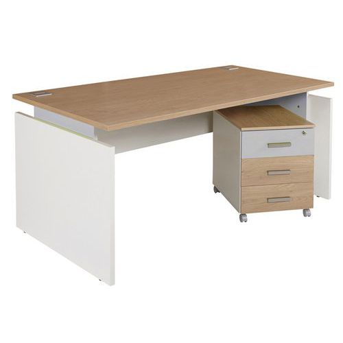 Bureau Droit Linéo 160 Cm Avec Caisson 3 Tiroirs Chêne/alu