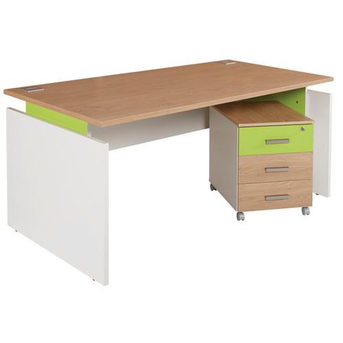 Bureau Droit Linéo 160 Cm Avec Caisson 3 Tiroirs Chêne/anis
