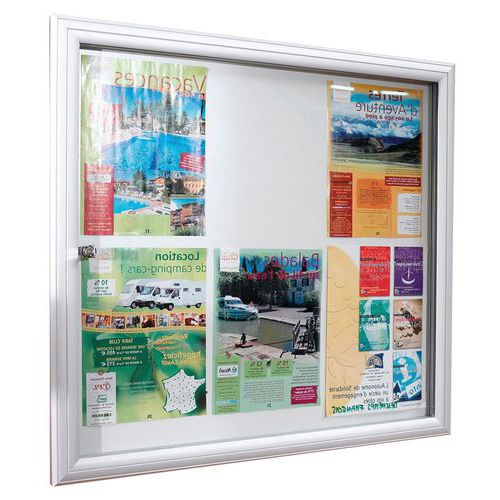 Vitrine d'affichage extérieur Reverso Gris - 94x69cm - Magnétique - Porte Verre Sécurit - 8 Feuilles