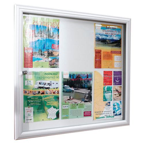 Vitrine d'affichage extérieur Reverso Gris - 9 feuilles - Magnétique - Porte Verre Sécurit - 99x73cm