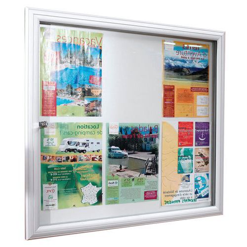 Vitrine d'affichage extérieur Reverso Gris - 4 feuilles - Magnétique - Porte Plexiglas Battante - 69x52cm