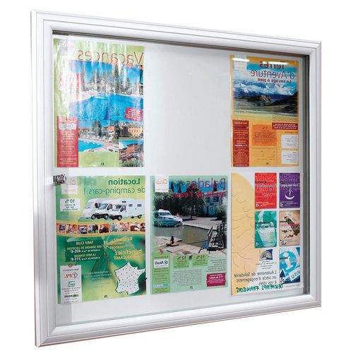 Vitrine d'affichage extérieur Reverso Gris - 6 feuilles - Magnétique - Porte Verre Sécurit - 73x69cm