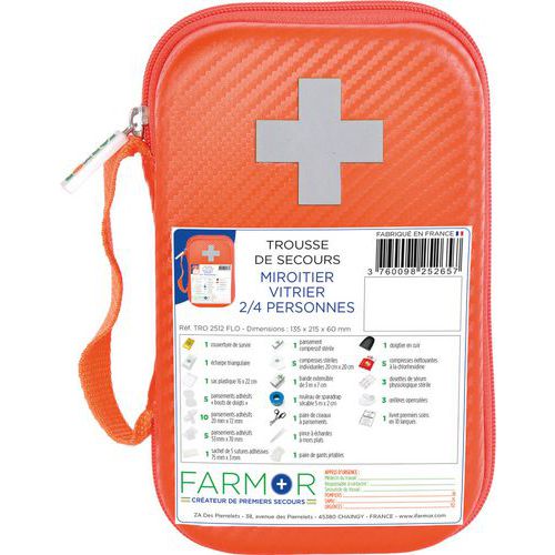 Trousse De Secours Miroitier/vitrier 2/4 Pers. En Pu Orange