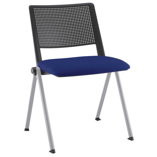 Chaise Match Piet.alu Doss. Poly. Noir Ass. Tissu Bleu