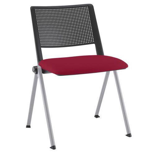 Chaise Match Piet.alu Doss. Poly.noir Ass. Tissu Rouge