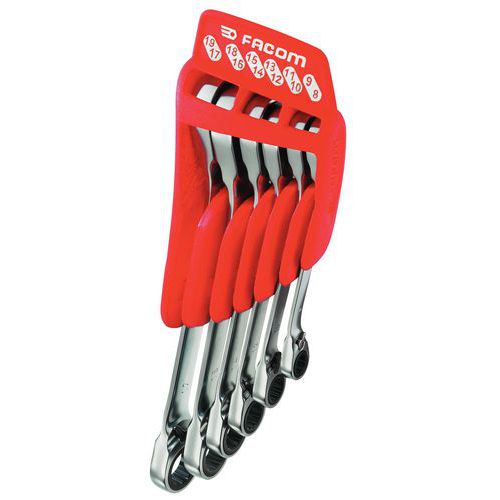 Facom - Jeu de 6 clés polygonales à cliquet - 8x9 à 17x19 mm - Outillage à main professionnel
