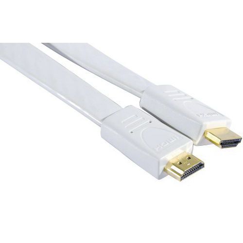 Cordon HDMI haute vitesse plat blanc 5m