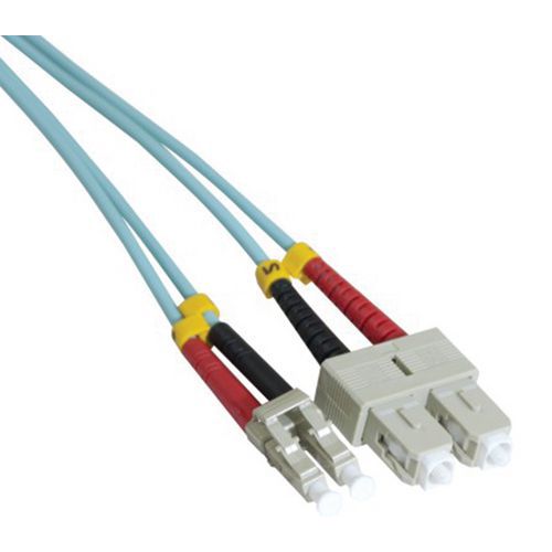 Jarretière duplex multi OM3 50/125 SC-UPC/LC-UPC aqua - 1 m Jarretière duplex multi OM3 50/125 SC-UPC/LC-UPC aqua - 1 m