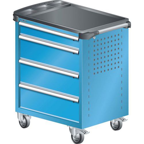 A257137 - Chariot Atelier Revêtement Plastique - 4 Tiroirs -bleu Clair