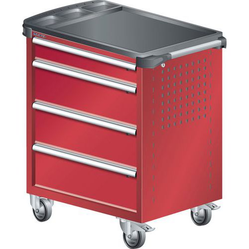 A257143 - Chariot Atelier Revêtement Plastique - 4 Tiroirs - Rouge